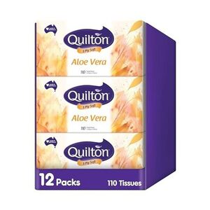 Quilton 3-Ply Aloe Facial Tissues 110pk x 12: $18.95 ($17.05 S&S), Plain $18 ($16.20 S&S) + Delivery ($0 Prime/$59+)