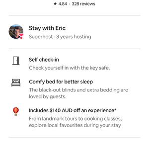 Up to $140 AUD off an experience when booking accommodation in selected cities