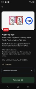 Free Genki Forest Sugar Free Sparkling Water White Peach or Lychee Fizzy 4 Pk at Coles