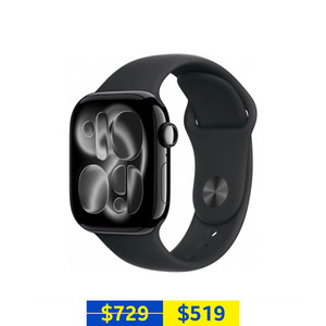Apple Watch Series 11 46mm Jet Black AIuminum Case with Black Sport Band M/L (GPS) - $515.00 (RRP $729)