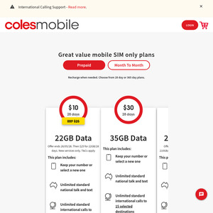 Coles Mobile 4G 365 Day 210GB Prepaid Mobile Plan $189 or 5G/4G 365 Day 280GB Prepaid Mobile Plan $219 Delivered