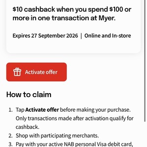 10 Cashback When You Spend $100 or More at Myer
