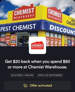 Chemist Warehouse: Get $20 Cashback When You Spend $80 or More