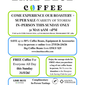 [VIC] Free Coffee All Day Sunday 31 May & Roastery Sale Event 9am-1pm
