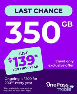 OnePass Mobile 350GB (200GB + 150GB Bonus) 12-Month Plan $139 + Free OnePass Membership