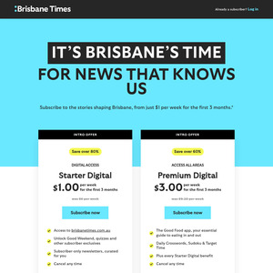 1 Per Week for 3 months | Subscription to Brisbane Times, SMH, The Age and WAtoday | PayPal required