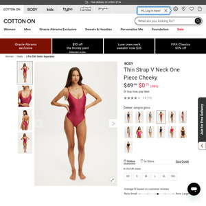 Thin Strap V Neck One Piece Cheeky Swimsuit $0.75 (Was $49.99) + Delivery ($0 with $75 Order)