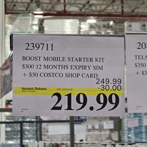 Boost Mobile $300 290GB 365-Day Plan $219.99 (Was $249.99) + $30 Costco Gift Card (in-Store Only)
