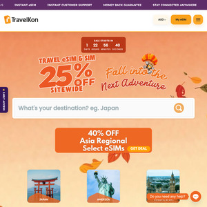 40% off Asia Regional eSIM (e.g. 300GB 30 Days $27) | 25% off All Travel SIM (Japan, China, Europe, Global) fr $2.40