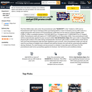10 Promo Credit on $250 Amazon Gift Card Spend (First 5,000 Orders)