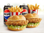Double Tender Burger Combo for Two: 2 Burgers, 2 Regular Chips & 2 Regular Drinks $11.95