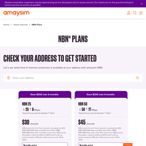 nbn FTTP or HFC 750/50 $60/Month, 1000/100 $70/Month for 6 Months (New Customers)