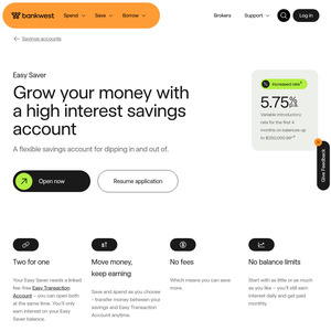 Bankwest Easy Saver Account 5.75% p.a. Interest on Balance up to $250,000.99 for First 4 Months (Then 5.00% p.a.)