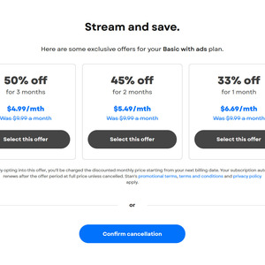 Customer Retention: $4.99/Month for 3 Months (Basic with Ads)