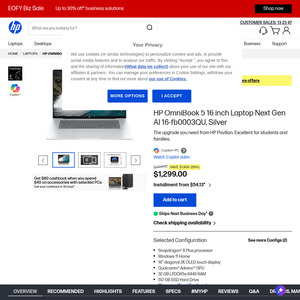 HP OmniBook 5 16 Inch Laptop Next Gen AI 16-fb0003QU, Silver $1169.10 Delivered