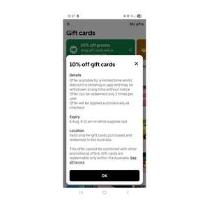 10% off Uber / Uber Eats Gift Card (Limit 2 Orders Per Account)