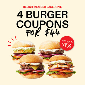 Grill'd Burger Pass - $44 for 4 Burgers (Valid for 45 Days, 1 Redemption per Day, Free Relish Membership Required)