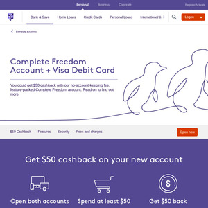 Open Complete Freedom & Eligible Saver Accounts, spend $50 within 15 Days, Get $50 Bonus