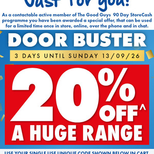 20% off a Huge Range Instore, Online or over The Phone (Exclusions Apply)
